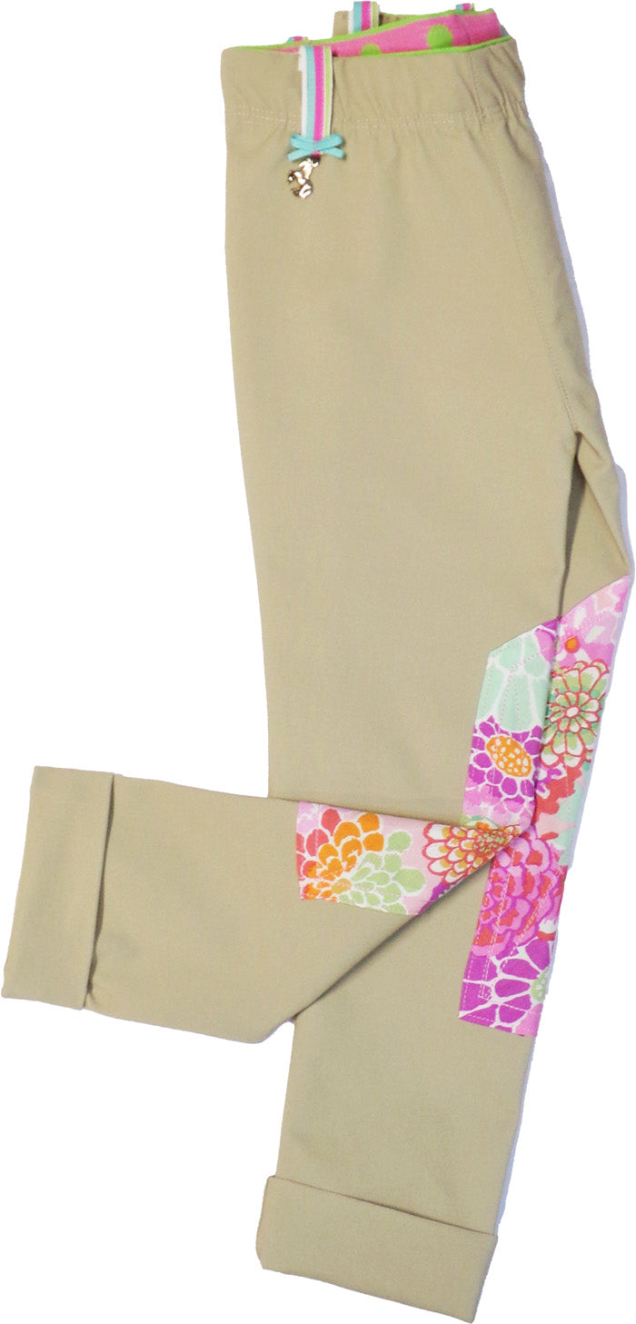 Tan Pant w/ Lily Floral Patch